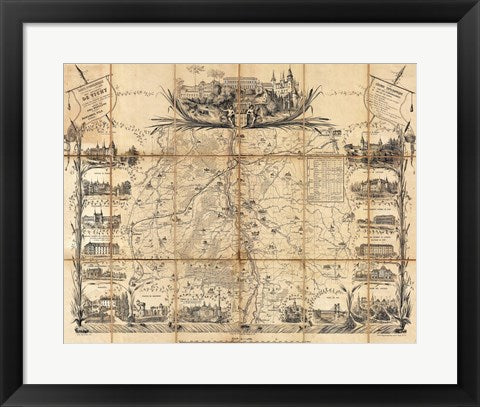 Framed Art Frame Art 1865 Madeleine Map Pocket Map of Vichy, France Wall Decor 18x24 Artwork