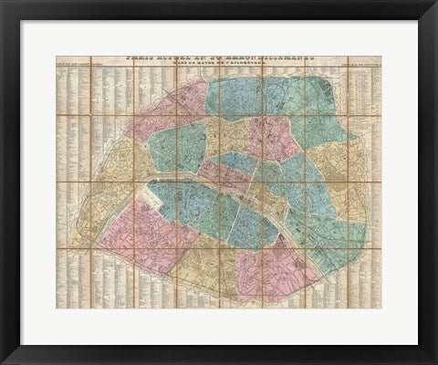 Framed Art 1867 Logerot Map of Paris, France Wall Decor 18x24 Artwork