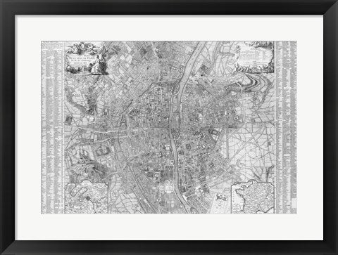 Framed Art Jaillot map of Paris 1762 Wall Decor 18x24 Artwork