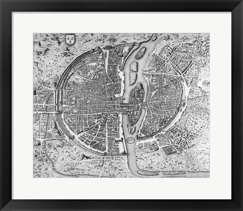 Framed Art Map of Paris circa 1550 Wall Decor 18x24 Artwork