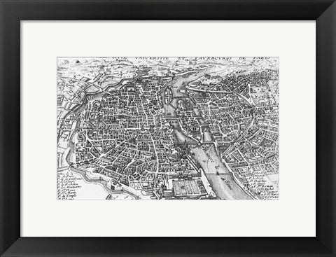 Framed Art Paris bird's eye view 17th century Wall Decor 18x24 Artwork