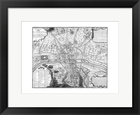 Framed Art Plan de Paris - black and white Wall Decor 18x24 Artwork