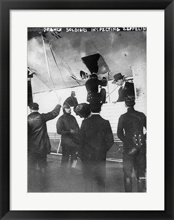 Framed Art French soldiers inspecting Zeppelin Wall Decor 18x24 Artwork