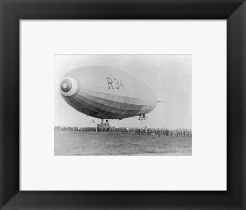 Framed Art Landing of British Dirigible R-34 at Mineola, Long Island, N.Y. Wall Decor 18x24 Artwork