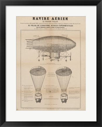 Framed Art Navire Aerien Blimp Wall Decor 18x24 Artwork