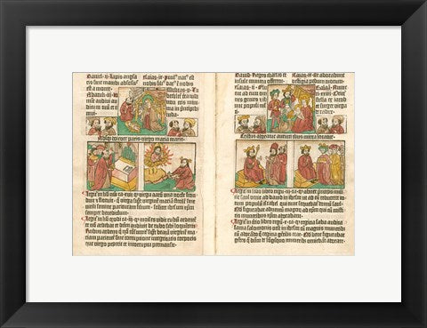 Framed Art Spread from the Biblia Pauperum printed by Albrecht Pfister Wall Decor 18x24 Artwork
