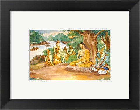 Framed Art Frame Art Ascetic Bodhisatta Gotama with the Group of Five Wall Decor 18x24 Artwork