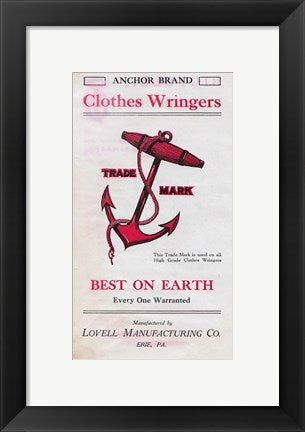 Framed Art Anchor Brand Clothes Wringer Wall Decor 18x24 Artwork