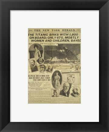 Framed Art New York Herald front page about the Titanic Disaster Wall Decor 18x24 Artwork