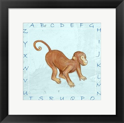 Framed Art Monkey Alphabet Wall Decor 18x24 Artwork