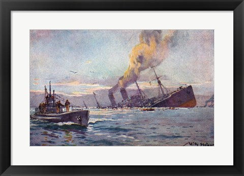 Framed Art U-boat Sinking a Troop Transport Ship Wall Decor 18x24 Artwork