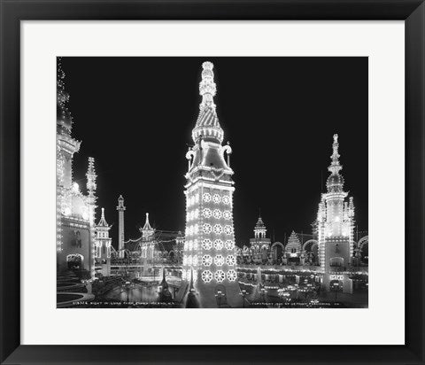 Framed Art Night in Luna Park, Coney Island, NY Wall Decor 18x24 Artwork