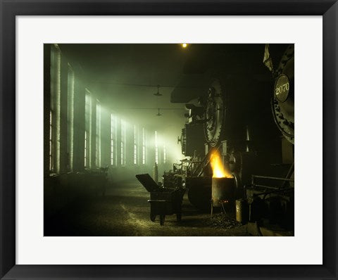 Framed Art Locomotives Roundhouse Wall Decor 18x24 Artwork