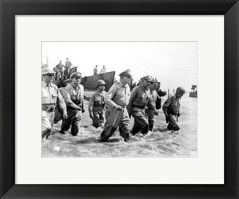 Framed Art Gen. Douglas MacArthur Wades Ashore During Initial Landings at Leyte, Philippine Islands Wall Decor 18x24 Artwork