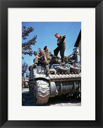 Framed Art Crew of a Sherman Tank Framed Art for your Home Wall Decor 18x24 Artwork