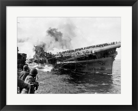 Framed Art Frame Art Attack on Carrier USS Franklin March 1945 Wall Decor 18x24 Artwork