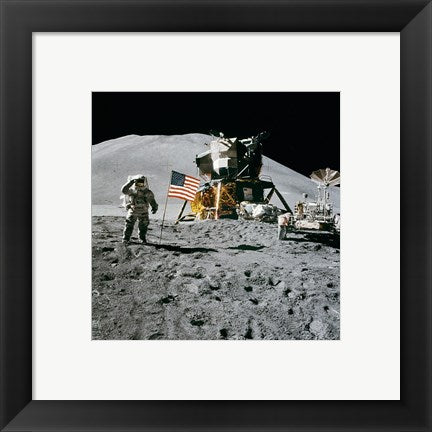 Framed Art Frame Art Apollo 15 Lunar Module Pilot James Irwin Salutes the U.S. Flag Wall Decor 18x24 Artwork