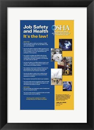 Framed Art OSHA Job Safety and Health Version 2012 Wall Decor 18x24 Artwork