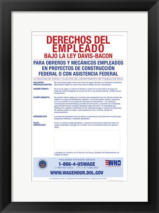 Framed Art Frame Art Employee Rights Under the Davis-Bacon Act Spanish Version 2012 Wall Decor 18x24 Artwork