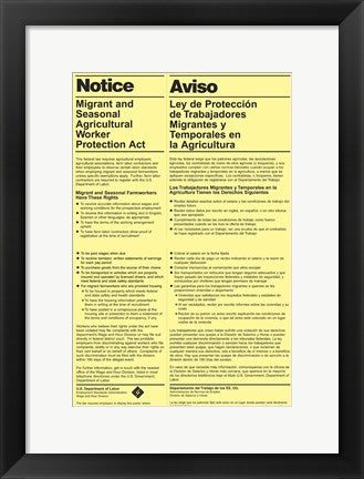 Framed Art Migrant and Seasonal Agricultural Worker Protection Act Wall Decor 18x24 Artwork