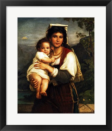 Framed Art Young Roman Woman with Child Wall Decor 18x24 Artwork