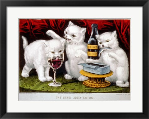 Framed Art The Three Jolly Kittens: At The Feast Wall Decor 18x24 Artwork