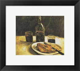 Still Life with Bottle, Two Glasses, Cheese and Bread by Vincent Van Gogh