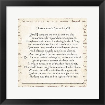Framed Art Shakespeare's Sonnet 18 - word frame Wall Decor 18x24 Artwork