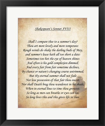 Framed Art Shakespeare's Sonnet 18 Wall Decor 18x24 Artwork
