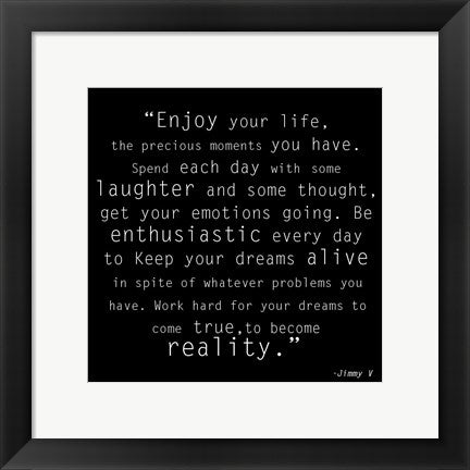 Framed Art Enjoy Life, Jimmy V Quote Wall Decor 18x24 Artwork
