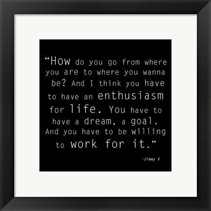 Framed Art Enthusiasm for Life, Jimmy V Quote Wall Decor 18x24 Artwork