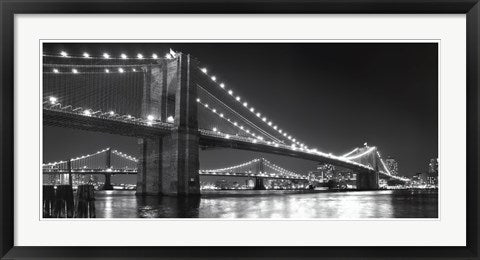 Framed Brooklyn Bridge and Manhattan Bridge at Night by Phil Maier