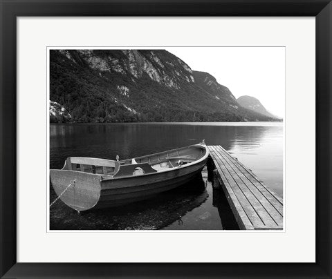 Framed Boat at Lake Pier 14 1/2 x 18 1/2