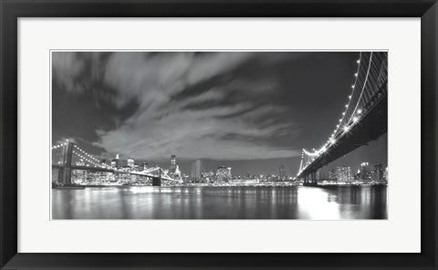 Framed Brooklyn and Manhattan Bridge at Night II 12 1/2 x 24 1/2...