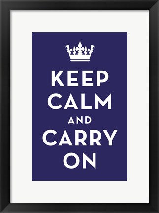 Framed Keep Calm and Carry On (Dark Blue) 17 x 11