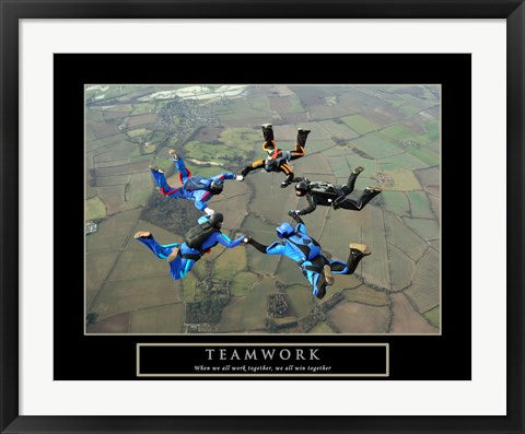 Framed Art Teamwork-Skydivers II Wall Decor 18x24 Artwork