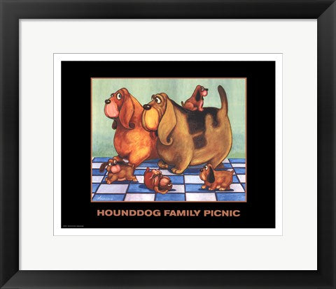 Framed Art Hounddog Family Picnic by Kourosh | 14 x 11