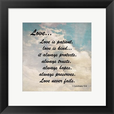 Framed Art Love 1 Corinthians 13:4 Against the Sky Wall Decor 18x24 Artwork