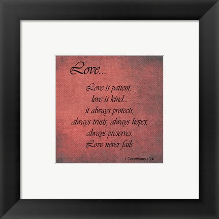 Framed Art Love 1 Corinthians 13:4 Wall Decor 18x24 Artwork