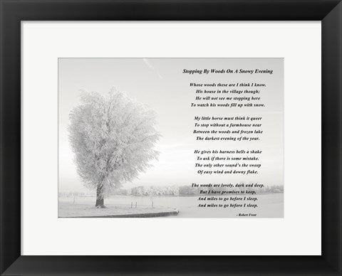 Framed Art Stopping By Woods On A Snowy Evening Wall Decor 18x24 Artwork