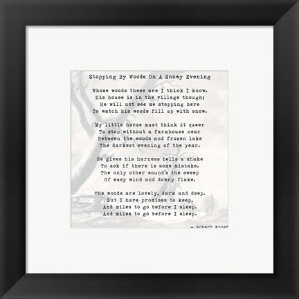 Framed Art Stopping By Woods On A Snowy Evening - Robert Frost Wall Decor 18x24 Artwork