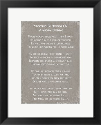 Framed Art Stopping By Woods On A Snowy Evening Poem by Robert Frost Wall Decor 18x24 Artwork