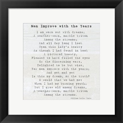 Framed Art Men Improve With the Years, William Butler Yeats Wall Decor 18x24 Artwork