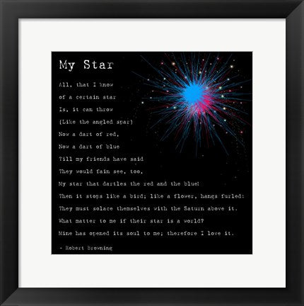 Framed Art My Star by Robert Browning Wall Decor 18x24 Artwork