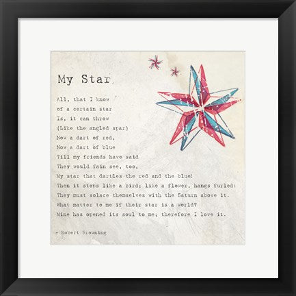 Framed Art My Star by Robert Browning - square Wall Decor 18x24 Artwork