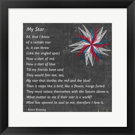 Framed Art My Star by Robert Browning - gray Wall Decor 18x24 Artwork