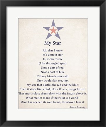 Framed Art My Star by Robert Browning - color boarder Wall Decor 18x24 Artwork