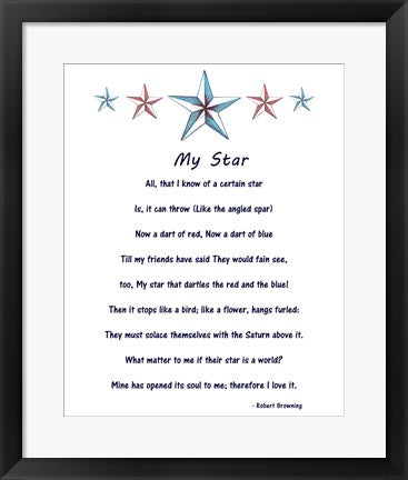 Framed Art My Star by Robert Browning - white Wall Decor 18x24 Artwork