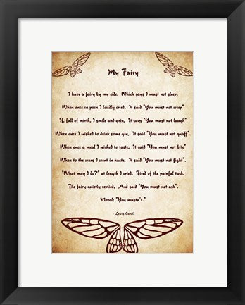 Framed Art My Fairy by Lewis Carroll - tall Wall Decor 18x24 Artwork