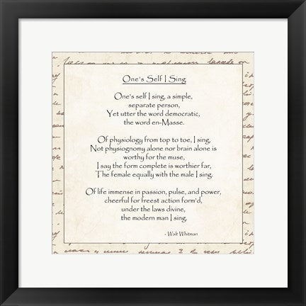 Framed Art One's Self I Sing by Walt Whitman Wall Decor 18x24 Artwork